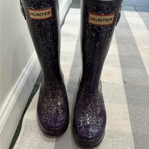 Hunter Dark Purple Glitter Tall Rain Boots